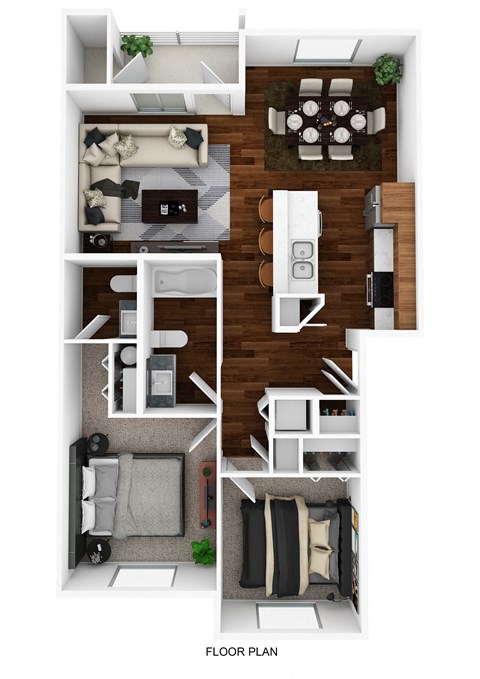 Floor plan for 2 beds, 1.5 baths, 1028 sqft